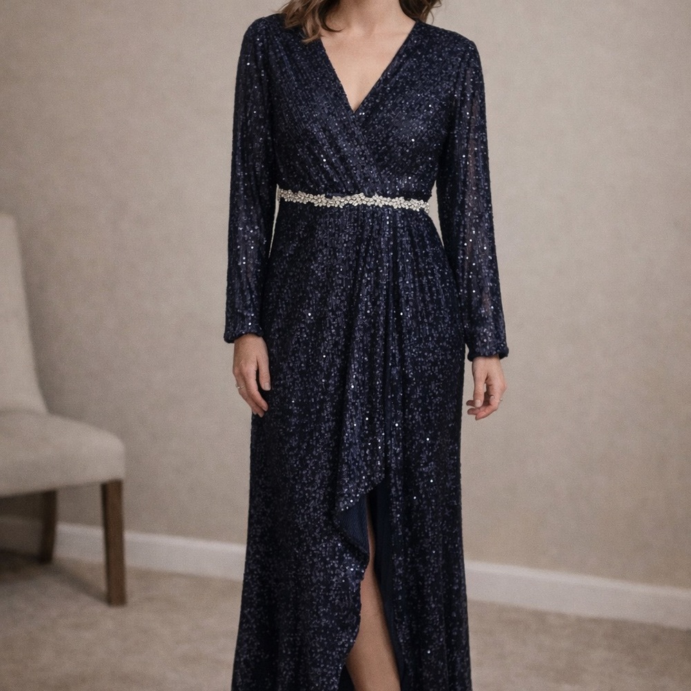 Elegant Navy Sequin Gown